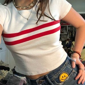 White John Galt crop top w red stripes